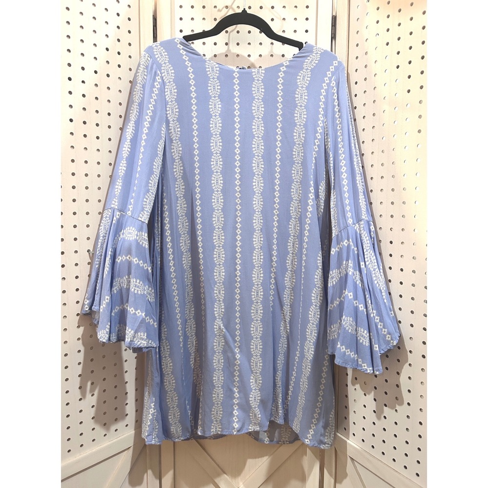 Mia Mi Amore‎ Blue Bell Sleeve Geometric Print Mini Dress XS